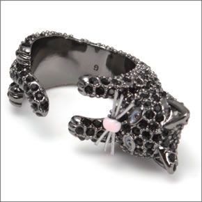 ケイトスペード WBRUA449-008 #6 OUT OF THE BAG ring 猫モチーフ ブルーアイズ キャット ブラックパヴェ・クリスタル リング 指輪 サイズ6　（日本サイズ12号）