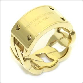 マイケルコース Gold Tone Curb Chain with Logo Plaque Ring ロゴプレート カーブチェーンリング サイズ6　（日本サイズ11.5号）  MKJ3736710/6