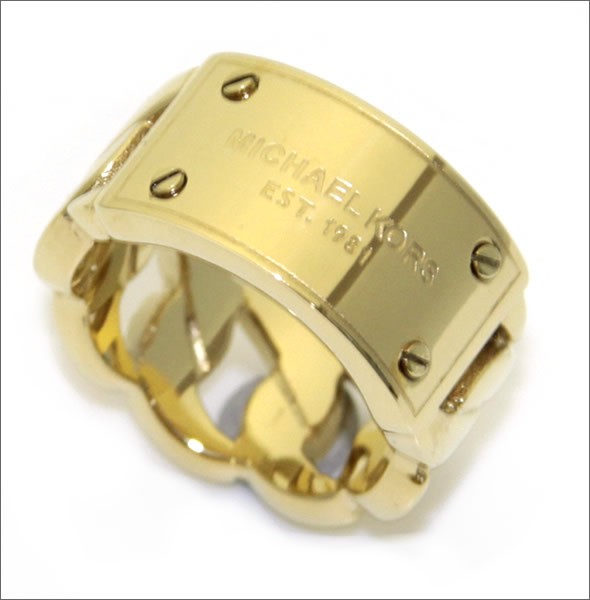マイケルコース Gold Tone Curb Chain with Logo Plaque Ring ロゴプレート カーブチェーンリング サイズ6　（日本サイズ11.5号）  MKJ3736710/6