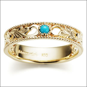 マレア リッチ Hawaiian series K10 ハワイアン ハイビスカスモチーフリング ゴールド×ターコイズ　10号 11KJ-02