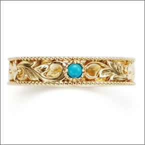 マレア リッチ Hawaiian series K10 ハワイアン ハイビスカスモチーフリング ゴールド×ターコイズ　10号 11KJ-02