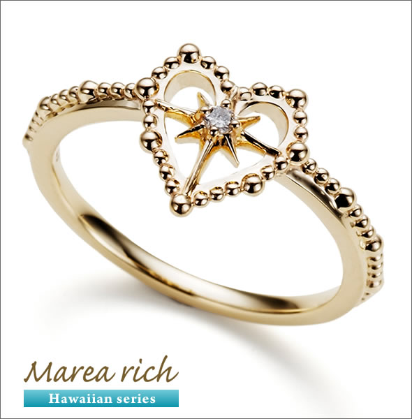 マレア リッチ Hawaiian series K10 ハワイアン ハートモチーフ リング ゴールド×ダイヤモンド　10号 11KJ-13