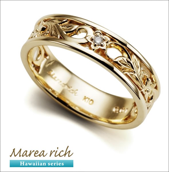 マレア リッチ Hawaiian series K10 ハワイアン ハイビスカスモチーフリング ゴールド×ダイヤモンド　10号 11KJ-03