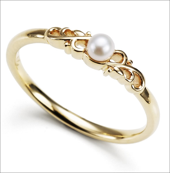 マレア リッチ  K10 ピンキーリング　ゴールド×パール 3号 12KJ-04