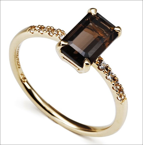 マレア リッチ  半貴シリーズ K10 リング ゴールド×スモーキークォーツ/ホワイトサファイア 10号 12KJ-25