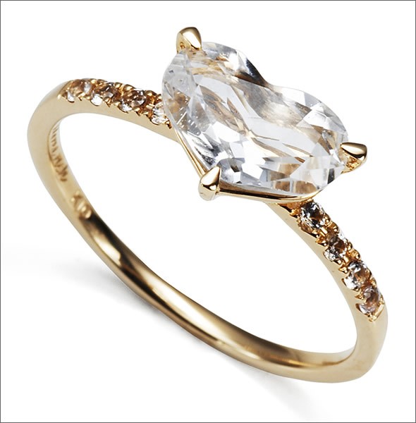 マレア リッチ  半貴シリーズ K10 ハートモチーフリング ゴールド×ホワイトクォーツ/ホワイトサファイア 10号 12KJ-27