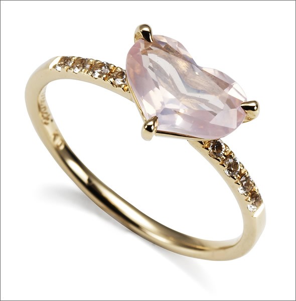 マレア リッチ  半貴シリーズ K10 ハートモチーフリング ゴールド×ローズクォーツ/ホワイトサファイア 10号 12KJ-29