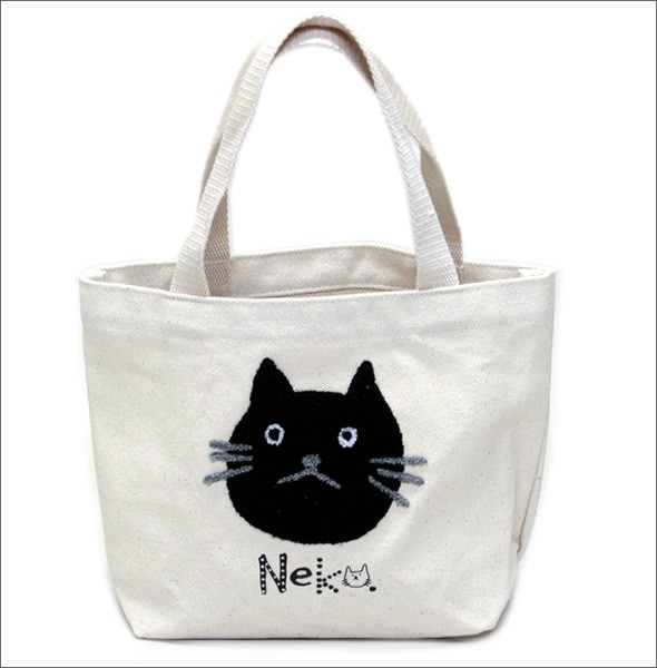 アネロ ZP-D0435-B CAT・DOT☆ねこどっとシリーズ☆ もこもこサガラ刺繍 コットン トートバッグ ランチバッグ サブバック