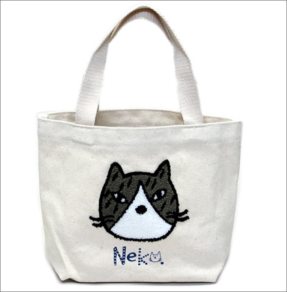 アネロ ZP-D0435-D CAT・DOT☆ねこどっとシリーズ☆ もこもこサガラ刺繍 コットン トートバッグ ランチバッグ サブバック