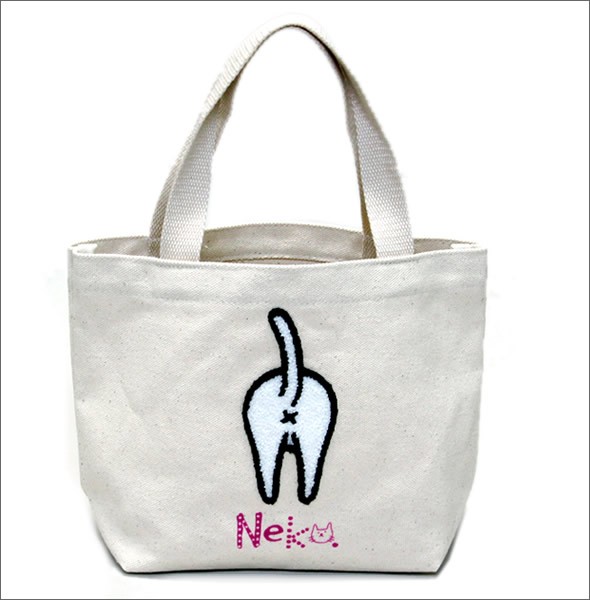 アネロ ZP-D0435-E CAT・DOT☆ねこどっとシリーズ☆ もこもこサガラ刺繍 コットン トートバッグ ランチバッグ サブバック