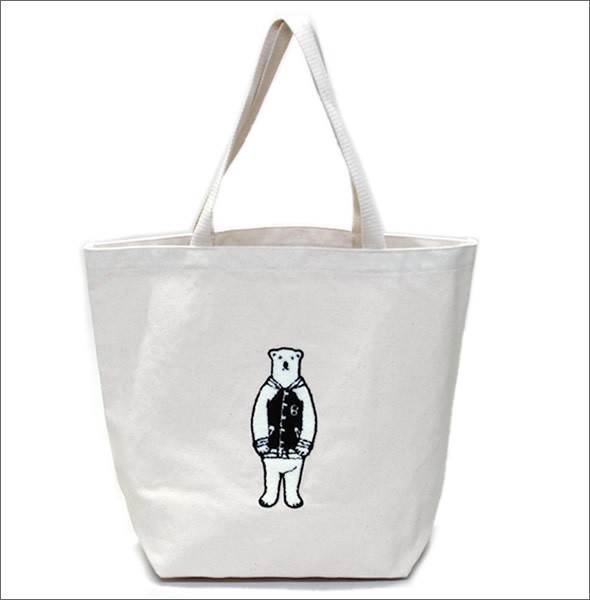 アネロ AP-C0462-BK POLAR BEAR BENJAMIN オシャレなシロクマ ベンジャミン もこもこサガラ刺繍 コットン ショルダー・トートバッグ ショッピングバック レッスンバッグ A4サイズ対応