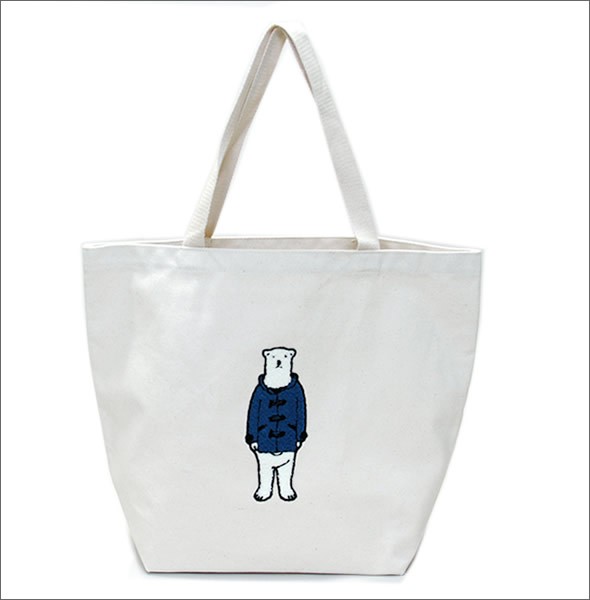 アネロ AP-C0462-NV POLAR BEAR BENJAMIN オシャレなシロクマ ベンジャミン もこもこサガラ刺繍 コットン ショルダー・トートバッグ ショッピングバック レッスンバッグ A4サイズ対応