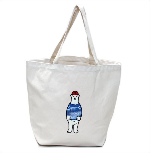 アネロ AP-C0462-BOR POLAR BEAR BENJAMIN オシャレなシロクマ ベンジャミン もこもこサガラ刺繍 コットン ショルダー・トートバッグ ショッピングバック レッスンバッグ A4サイズ対応