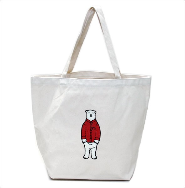 アネロ AP-C0462-RE POLAR BEAR BENJAMIN オシャレなシロクマ ベンジャミン もこもこサガラ刺繍 コットン ショルダー・トートバッグ ショッピングバック レッスンバッグ A4サイズ対応