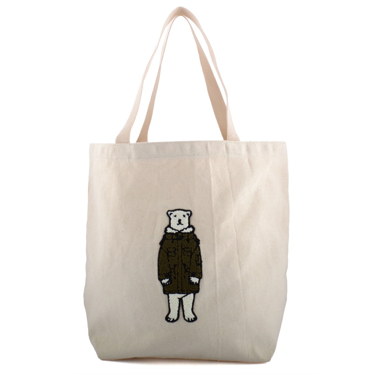 アネロ anello  AP-C0462-KH POLAR BEAR BENJAMIN オシャレなシロクマ ベンジャミン もこもこサガラ刺繍 コットン ショルダー・トートバッグ ショッピングバック レッスンバッグ A4サイズ対応