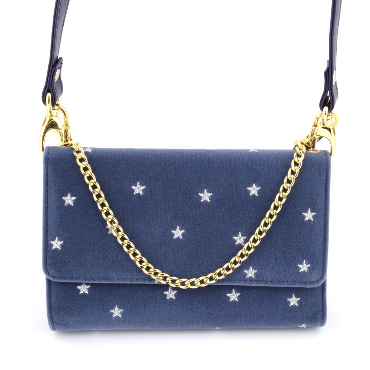 アネロ anello  ZU-E0394-BGY  星型刺繍＆ベロア生地がキュート☆スマホも入るお財布一体型ポシェット ☆ミニ・ショルダーバッグ これひとつで身軽にお出掛けOK♪