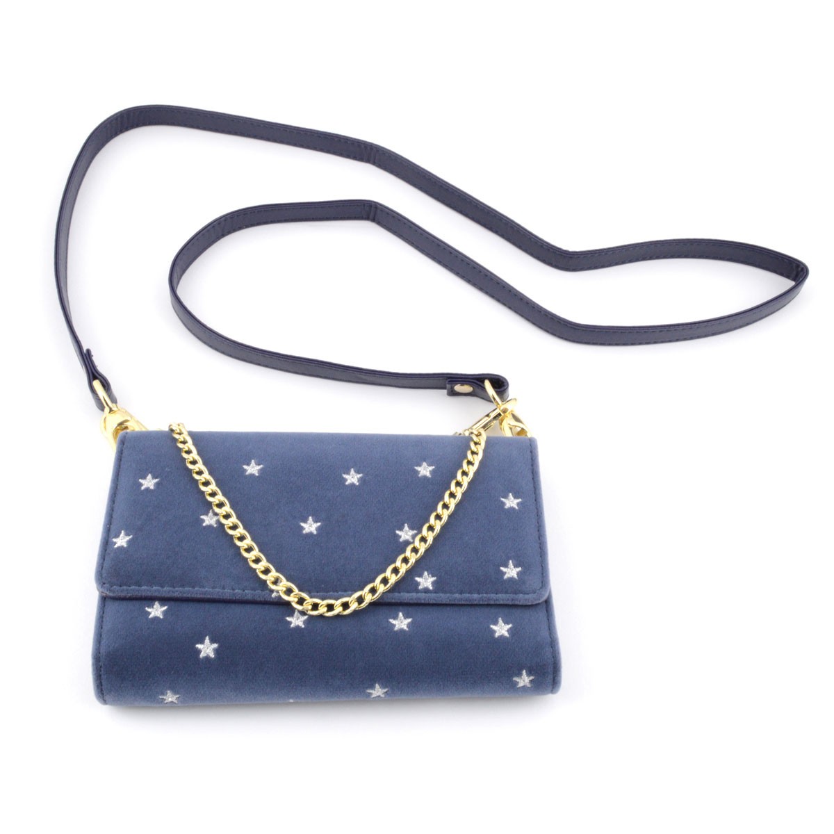 アネロ anello  ZU-E0394-BGY  星型刺繍＆ベロア生地がキュート☆スマホも入るお財布一体型ポシェット ☆ミニ・ショルダーバッグ これひとつで身軽にお出掛けOK♪