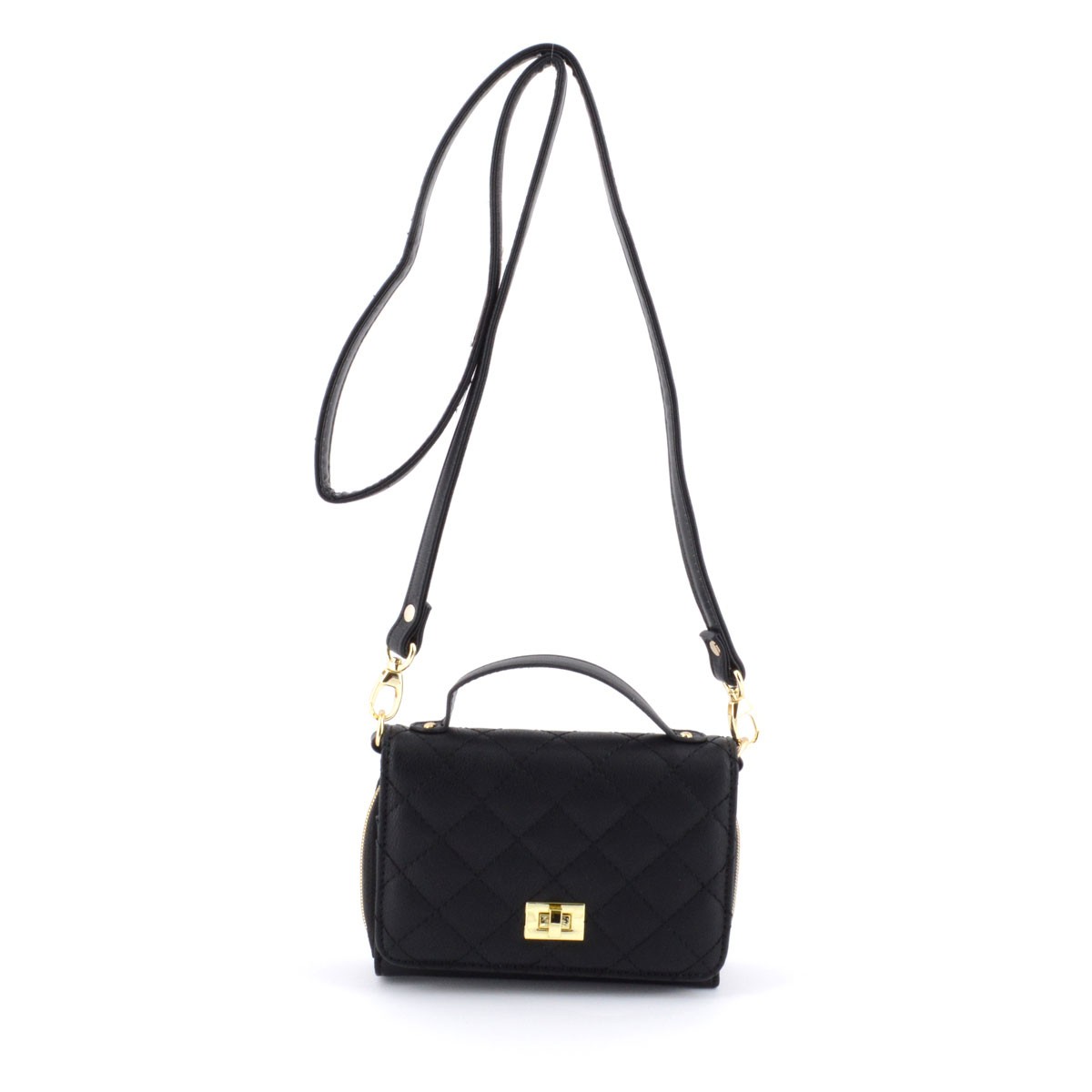 アネロ anello  ZU-G0367-BK  スマホも入るお財布一体型ポシェット 多収納☆キルティングお財布ショルダーバッグ これひとつで身軽にお出掛けOK♪