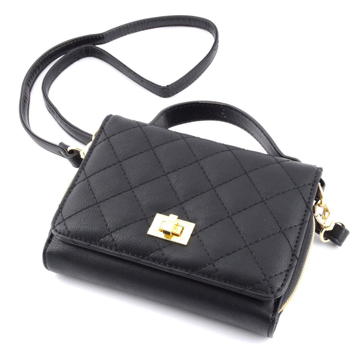 アネロ anello  ZU-G0367-BK  スマホも入るお財布一体型ポシェット 多収納☆キルティングお財布ショルダーバッグ これひとつで身軽にお出掛けOK♪