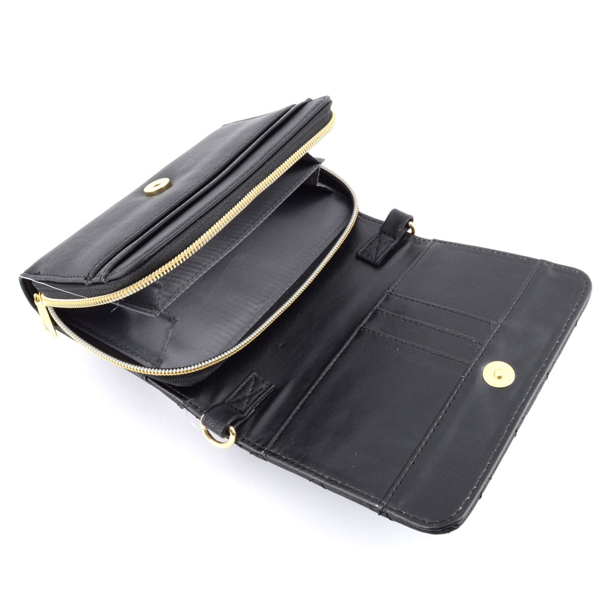 アネロ anello  ZU-G0367-BK  スマホも入るお財布一体型ポシェット 多収納☆キルティングお財布ショルダーバッグ これひとつで身軽にお出掛けOK♪