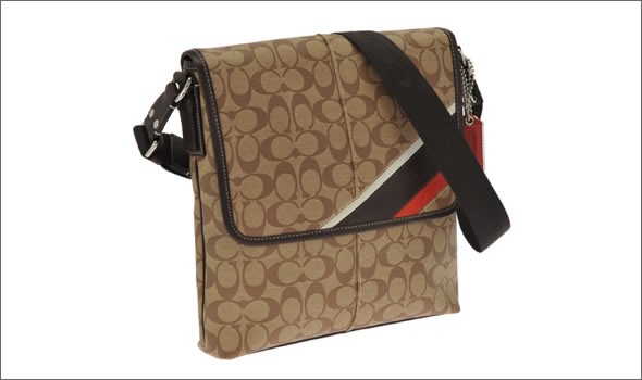 コーチ ≪取り寄せ商品≫シグネチャー ヘリテージ ストライプ ミディアムスリムマップ  メンズ メッセンジャーバッグ クロスボディ カーキ/マホガニー 70333 SKHMA