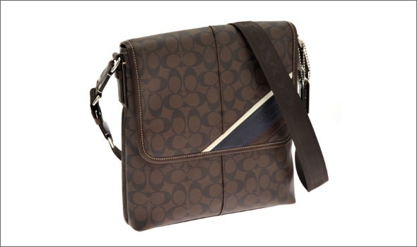 コーチ ≪取り寄せ商品≫シグネチャー ヘリテージ ストライプ ミディアムスリムマップ  メンズ メッセンジャーバッグ クロスボディ マホガニー/ブラウン 70333 SMABR