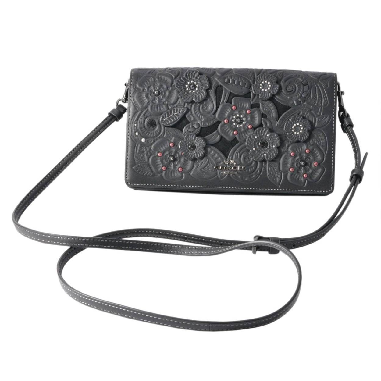 コーチ COACH 12057 Dk/Black（DKBLK） ティー ローズ ツーリング メタル スタッズ ツーリング ショルダーバッグ クラッチバッグ FOLDOVER CROSSBODY CLUTCH