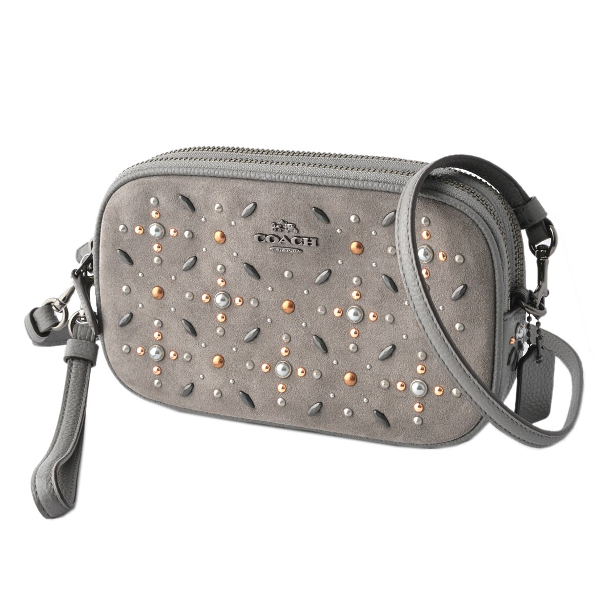 コーチ COACH 22868 Dk/Heather Grey（DKHGR) スエード プレーリー リベット ショルダーバッグ クラッチバッグ CROSSBODY CLUTCH