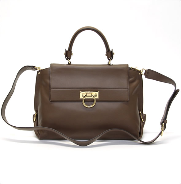 サルバトーレフェラガモ SOFIA small ソフィア スモール ガンチーニ金具 2WAY ショルダー・ハンドバッグ ≪2013AW≫ 21 A896 DEEP TAUPE 0547623