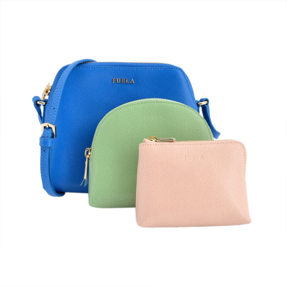 フルラ FURLA 825430 EK08 ARE BLUETTE+MENTA+MAGNOLIA ボエム ショルダーバッグ、ポーチ 3点セット BOHEME XL