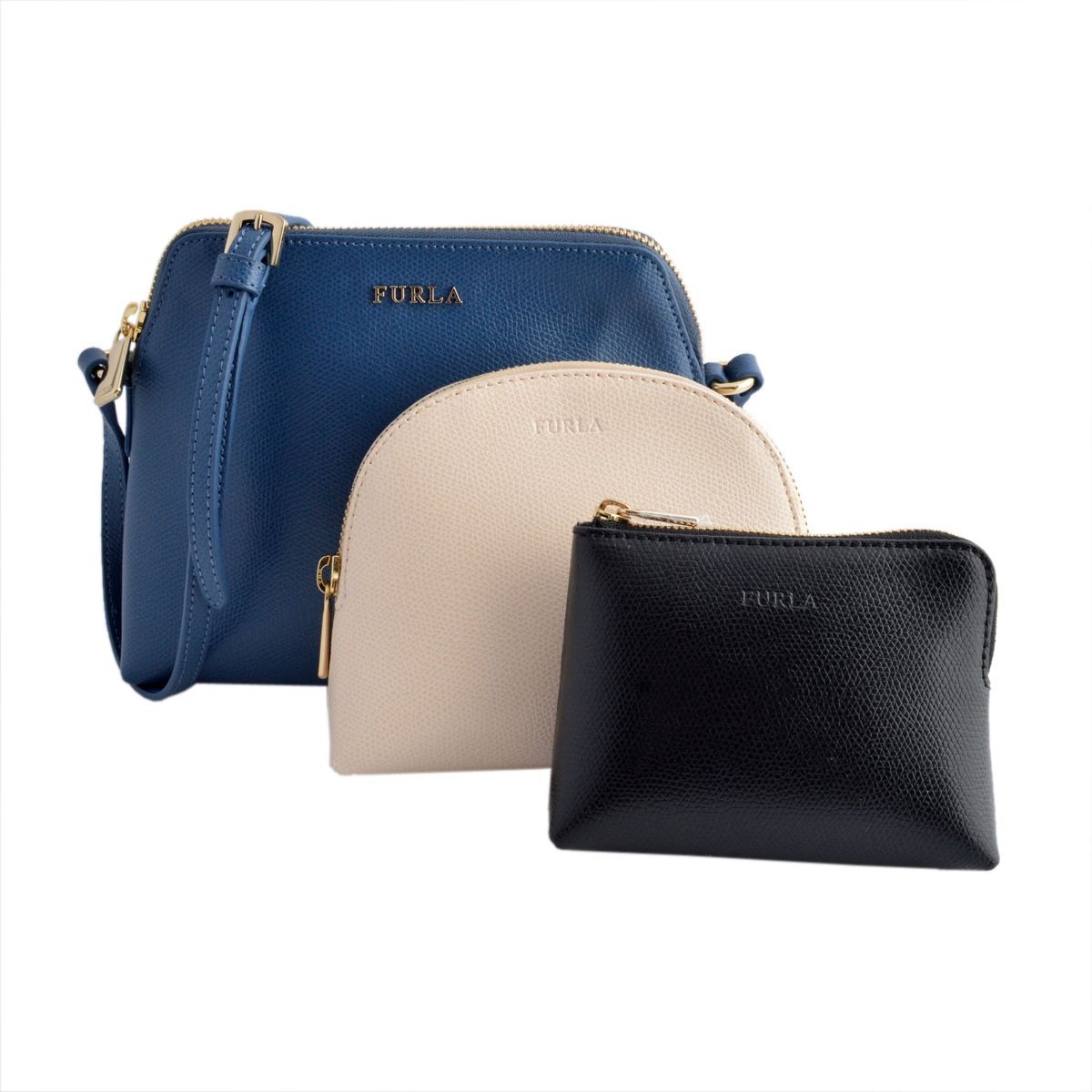 フルラ FURLA 830209 EK08 ARE BLU COBALTO/CONCHIGLIA/ONYX ボエム ショルダーバッグ、ポーチ 3点セット BOHEME XL CROSSBODY POUCH