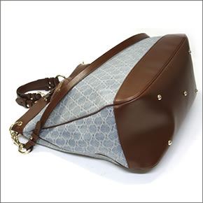 グッチ デニムGGファブリック  ハンドステッチハート型レザーチャーム付 ショルダー・トートバッグ ライトブルー/ブラウン 282341 FQY6G 8675