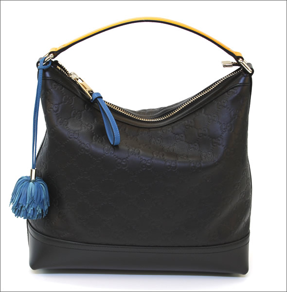 グッチ CHEER グッチシマ フリンジチャーム付 ワンハンドル ショルダーバッグ ブラック/マリーゴールド 282333 AOODG 8308