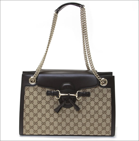 グッチ EMILY タッセル&ホースビット オリジナルGGキャンバス チェーン・ショルダーバッグ ベージュ/ココア 295403 FAFXG 9643