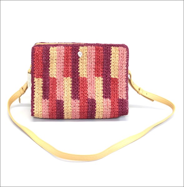 ヘレンカミンスキー  デスピナ タイル ワトルステッチ 手編み・ラフィア×レザー クラッチ・ショルダーバッグ かごバッグ  ≪2014SS≫ Despina Tile/Bllom/Amber