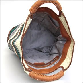 ヘレンカミンスキー  ピナマー タイル ワトルステッチ ラフィア製 手編み×レザー  かご・トートバッグ スモールサイズ ≪2014SS≫ Pinamar Tile Small/Laguma/Tango