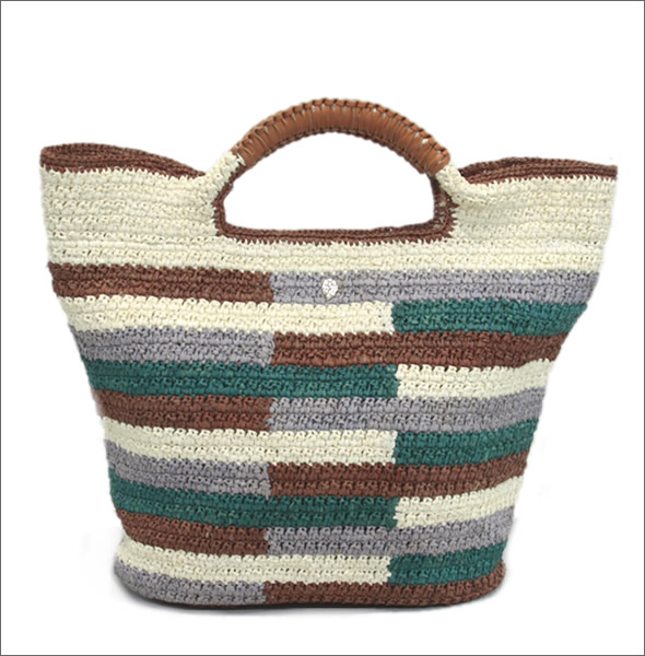 ヘレンカミンスキー  ピナマー タイル ワトルステッチ ラフィア製 手編み×レザー  かご・トートバッグ スモールサイズ ≪2014SS≫ Pinamar Tile Small/Laguma/Tango