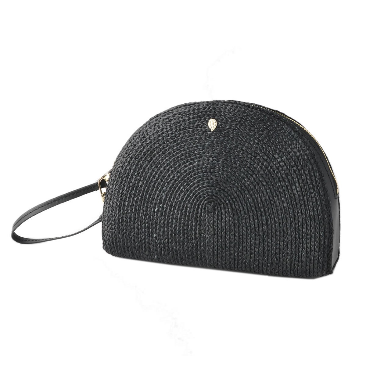 ヘレンカミンスキー HELEN KAMINSKI Lina Pochette L Charcoal/Black ≪2018SS≫ラフィア製手編み×レザー クラッチバッグ ハンドポーチ かごバッグ ラージサイズ