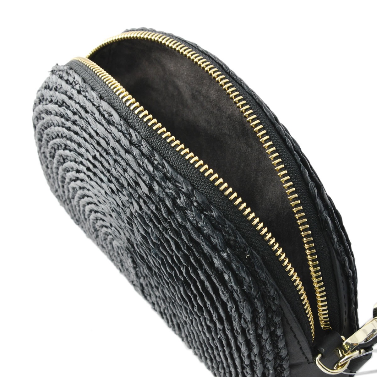 ヘレンカミンスキー HELEN KAMINSKI Lina Pochette S/Charcoal/Black ≪2018SS≫ラフィア製手編み×レザー クラッチバッグ ハンドポーチ かごバッグ スモールサイズ