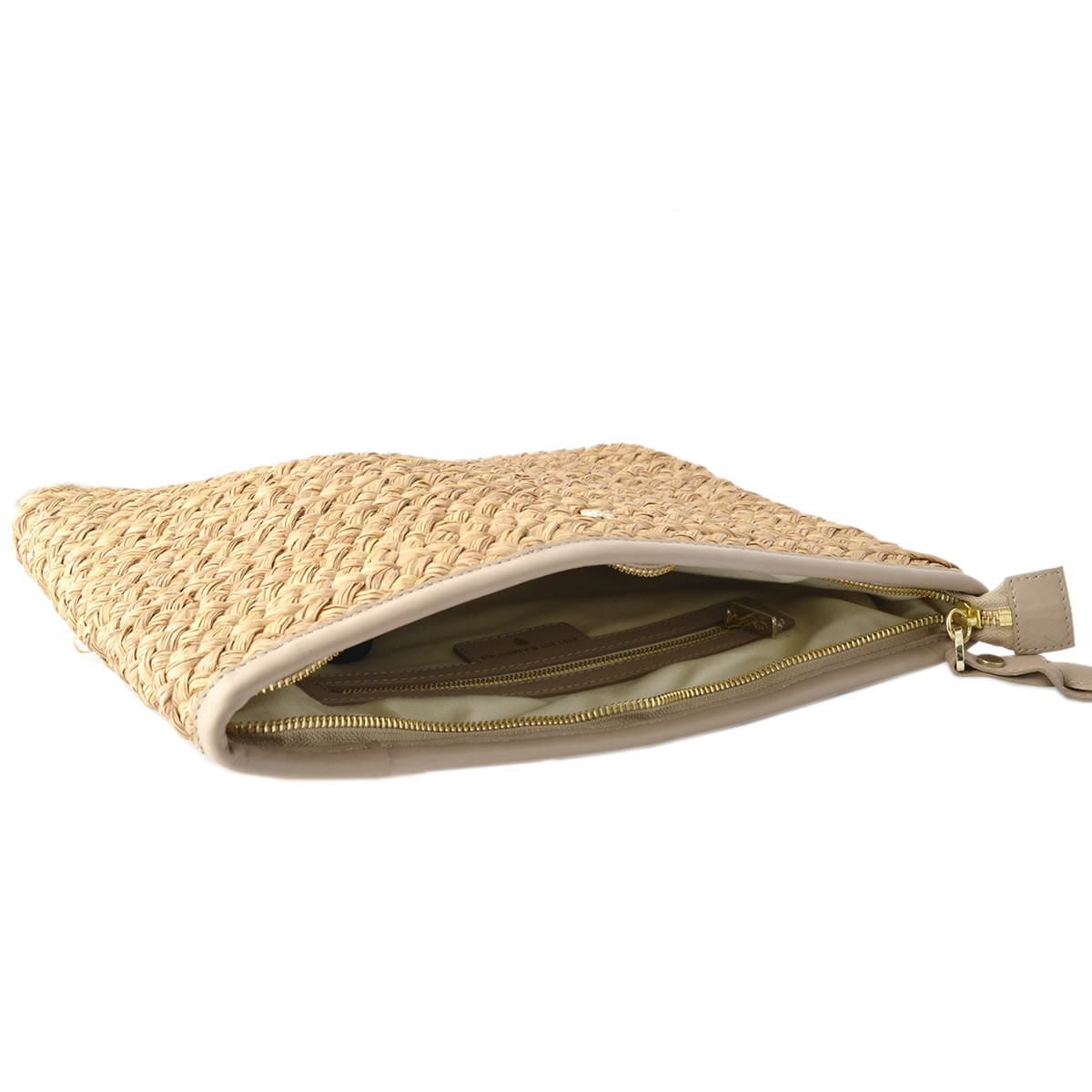 ヘレンカミンスキー HELEN KAMINSKI Rhianna Clutch Nougat/Pebble ≪2018SS≫ラフィア製 手編み×レザー クラッチバッグ ハンドポーチ かごバッグ