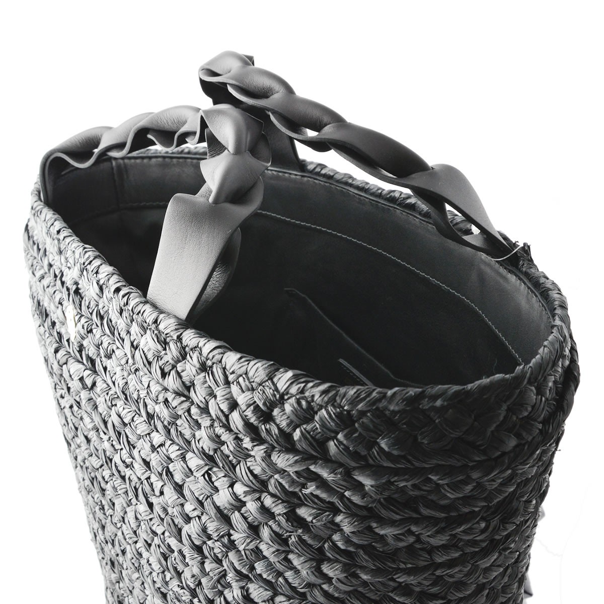 ヘレンカミンスキー HELEN KAMINSKI Rhianna S Charcoal/Black ≪2018SS≫ラフィア製 手編み×レザー トートバッグ かごバッグ スモールサイズ