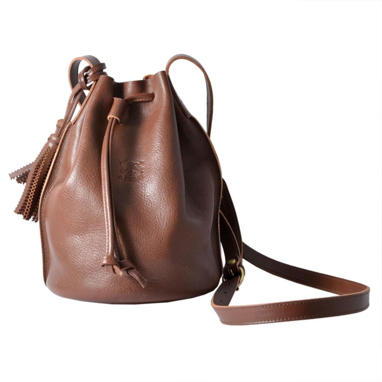 イルビゾンテ IL BISONTE A2601 P 846 Marrone タッセルチャーム付 ショルダーバッグ 巾着ポシェット BUCKET