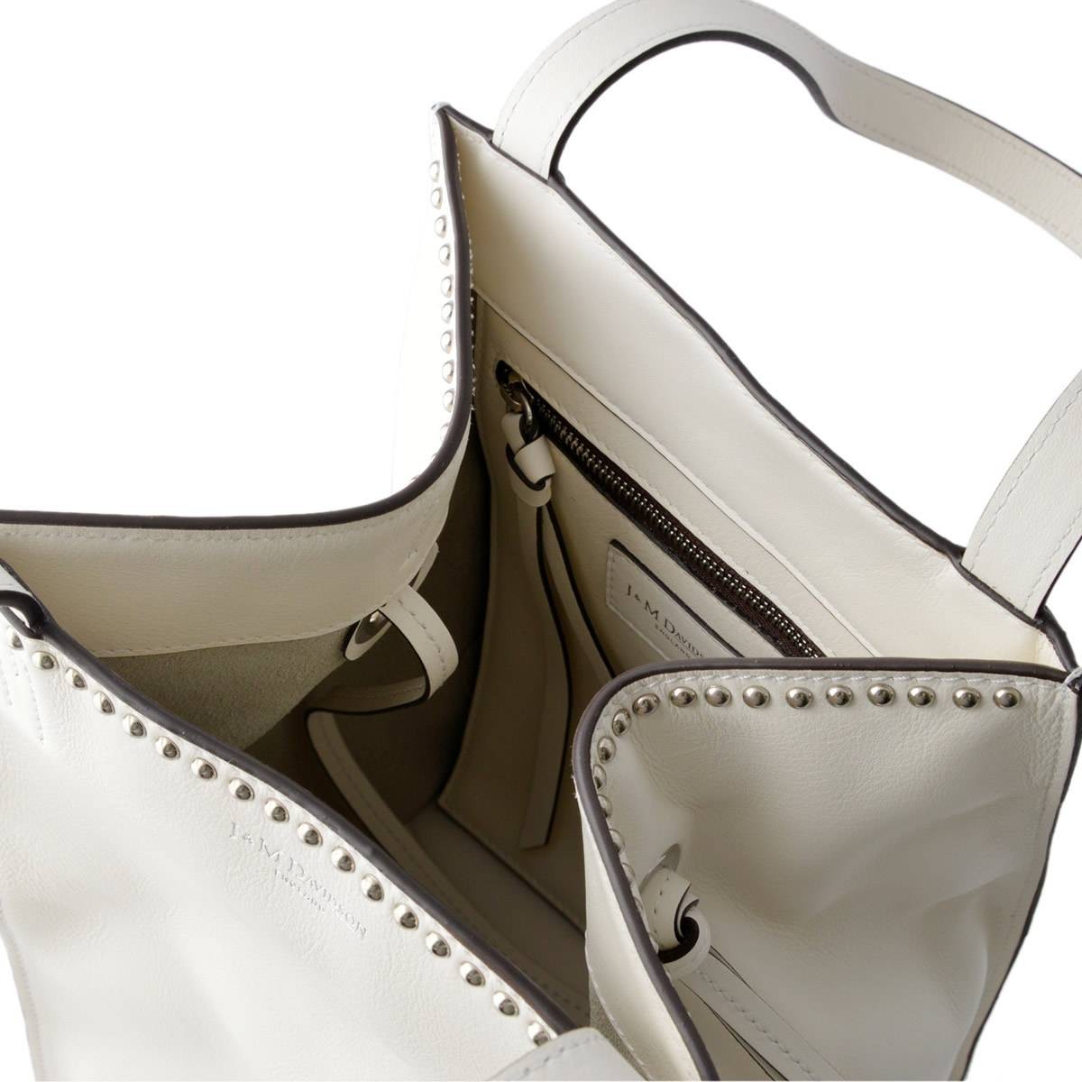 ジェイアンドエムデヴィッドソン J&M DAVIDSON  1531N 7314 0150 NEW WHITE ベル ミニ ウィズ スタッズ スクエア型 変形 トートバッグ BELLE MINI WITH STUDS