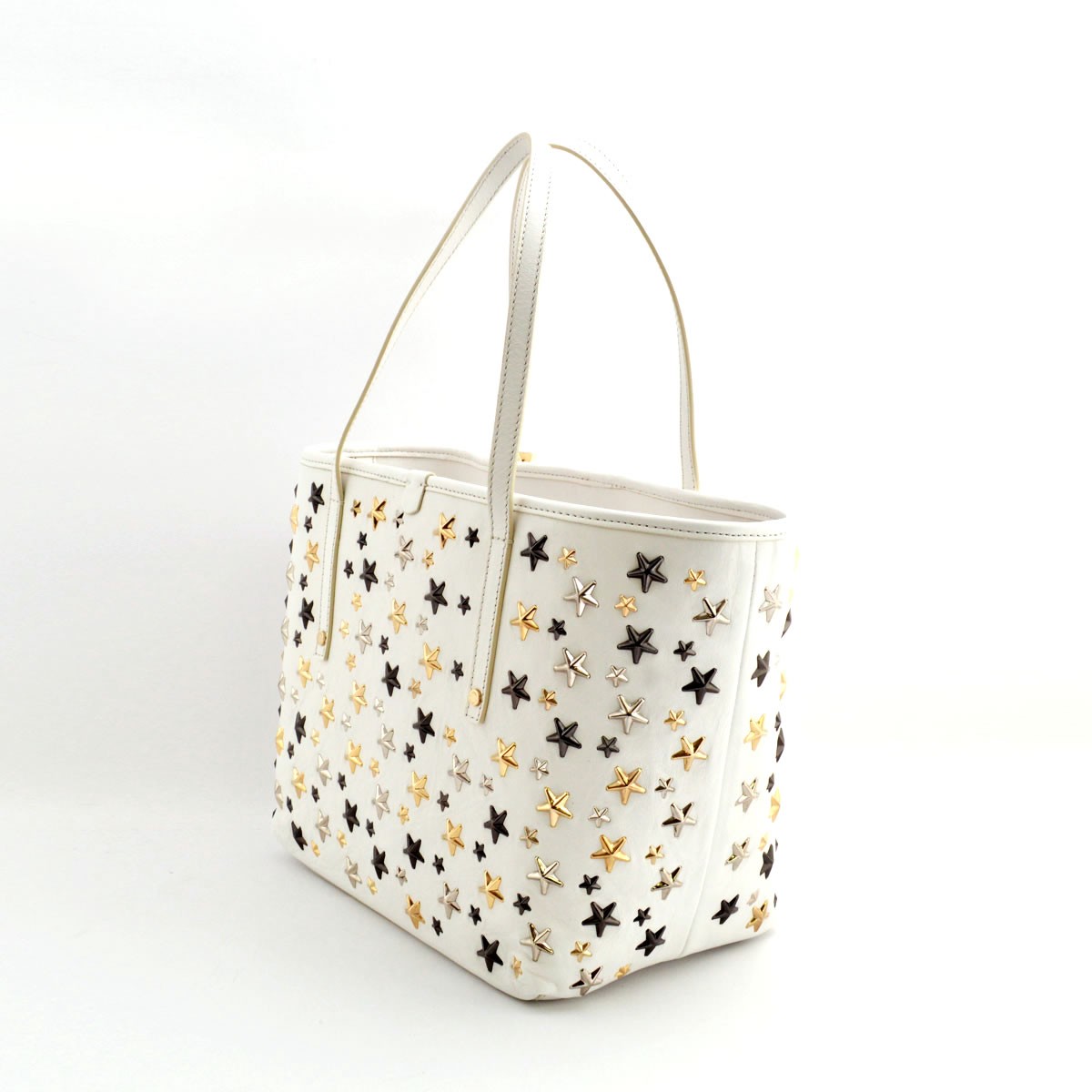 ジミーチュウ JIMMY CHOO SASHA/M/LTR 151 WHITE/METALLIC MIX スタースタッズ ショルダー・トートバッグ