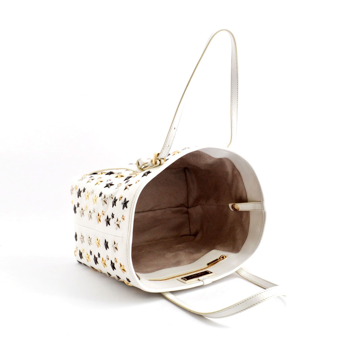 ジミーチュウ JIMMY CHOO SASHA/M/LTR 151 WHITE/METALLIC MIX スタースタッズ ショルダー・トートバッグ