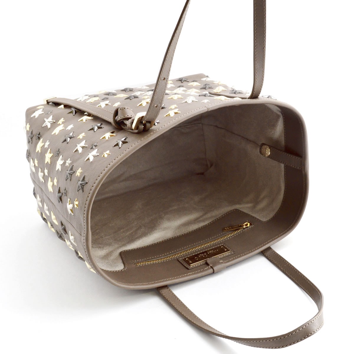 ジミーチュウ JIMMY CHOO SASHA/S/LTR 143 MUSK/METALLIC MIX スタースタッズ トートバッグ