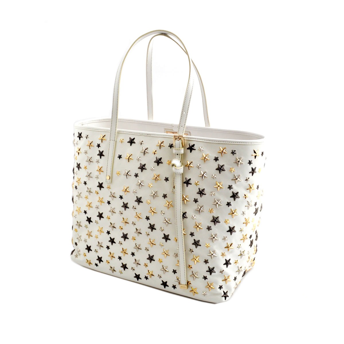 ジミーチュウ JIMMY CHOO SASHA/S/LTR 151 WHITE/METALLIC MIX スタースタッズ トートバッグ