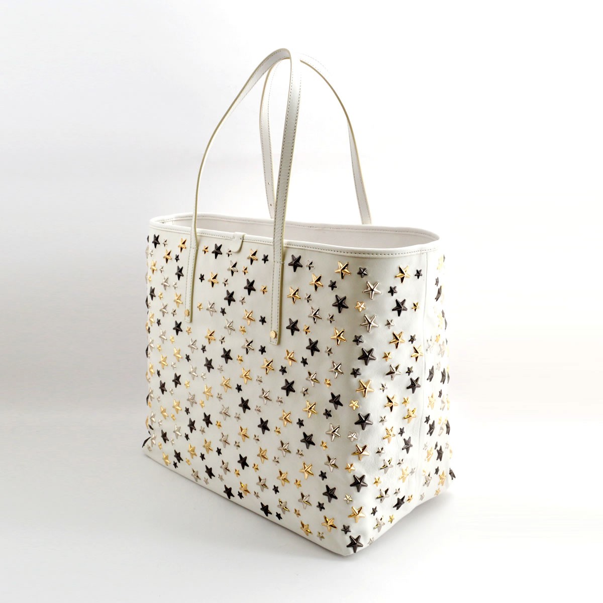 ジミーチュウ JIMMY CHOO SASHA/S/LTR 151 WHITE/METALLIC MIX スタースタッズ トートバッグ
