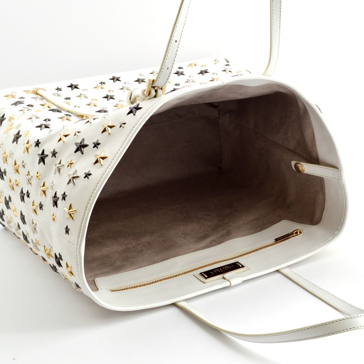 ジミーチュウ JIMMY CHOO SASHA/S/LTR 151 WHITE/METALLIC MIX スタースタッズ トートバッグ