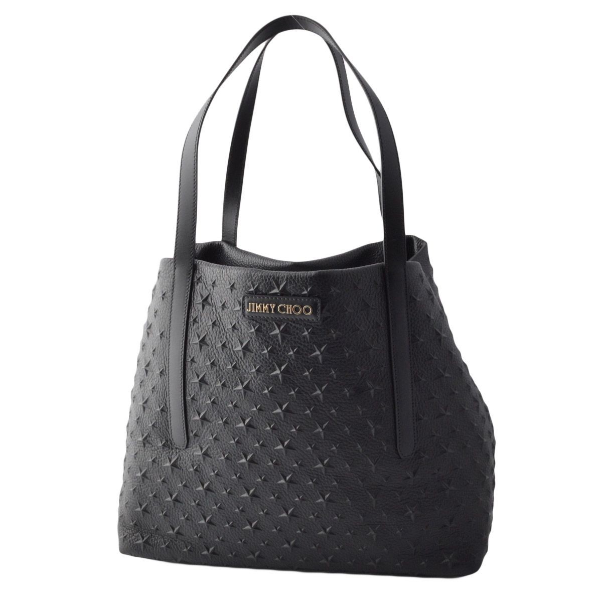 ジミーチュウ JIMMY CHOO SARA/M/EMG 141 BLACK スターエンボス ミディアム ショルダー・トートバッグ